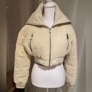 Urban Outfitters Beige Corduroy Cropped Puffer Jacket Size S